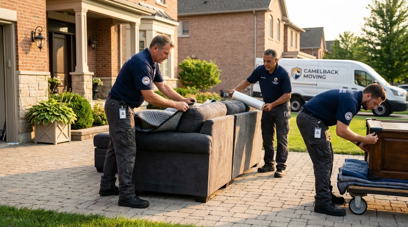 Large estate moving crew wrapping furniture in Johnstown, NY